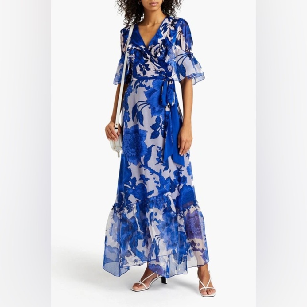 DIANE von FURSTENBERG Size 6 Lailie Organza And Silk-crepon Maxi Wrap Dress